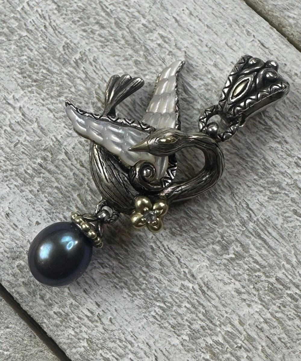 Barbara Bixby 925 Sterling Silver 18K Gold Swan Topaz Pearl MOP Pendant Enhancer